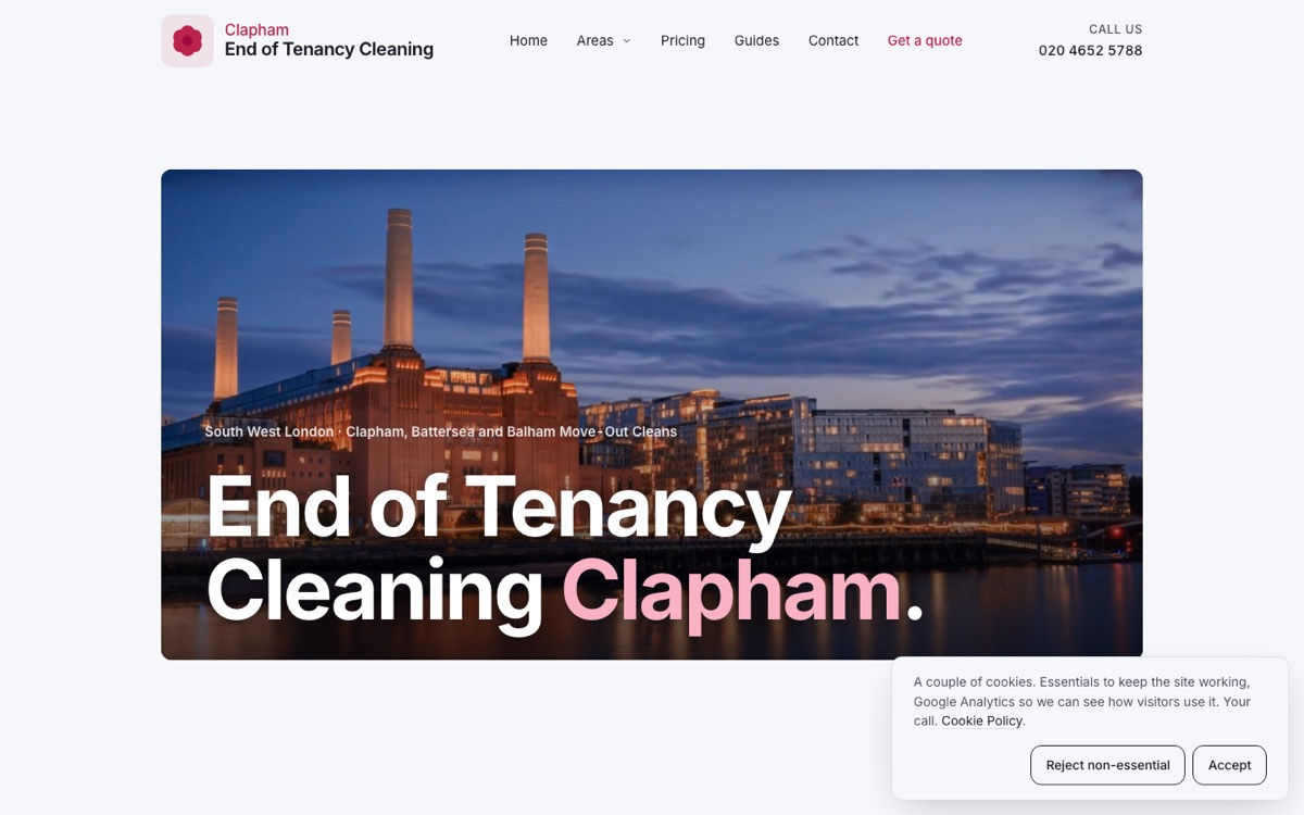 The Clapham end of tenancy cleaning site homepage