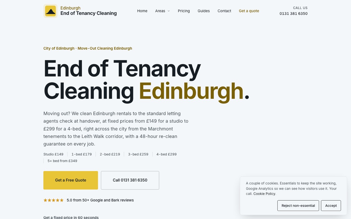 The Edinburgh end of tenancy cleaning site homepage