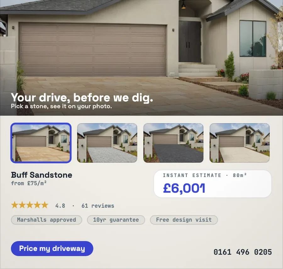 A paving and driveways website concept with an instant estimate tool