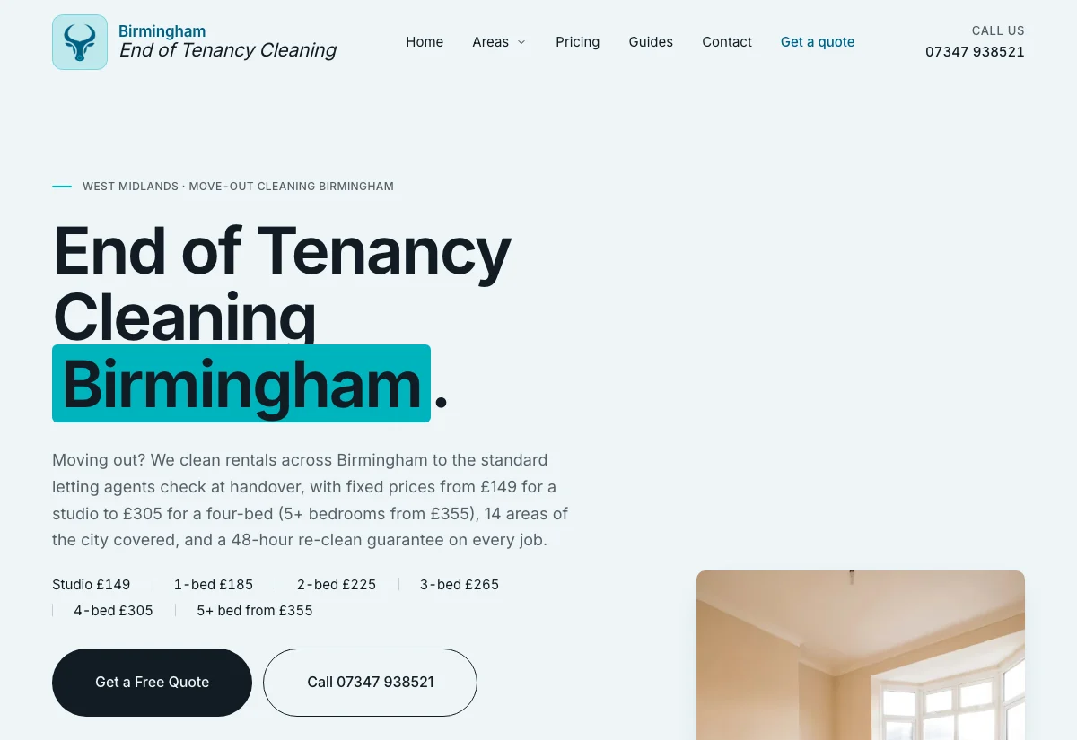 The Birmingham End of Tenancy Cleaning website we built and run