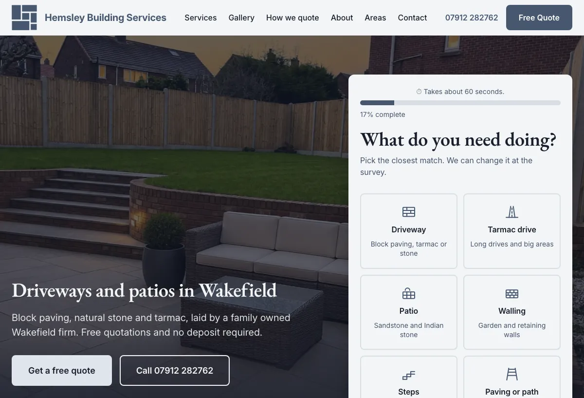 The Hemsley Building Services website we built for a Wakefield building firm