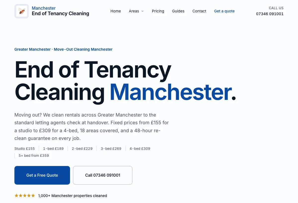 The Manchester End of Tenancy Cleaning website we built and run