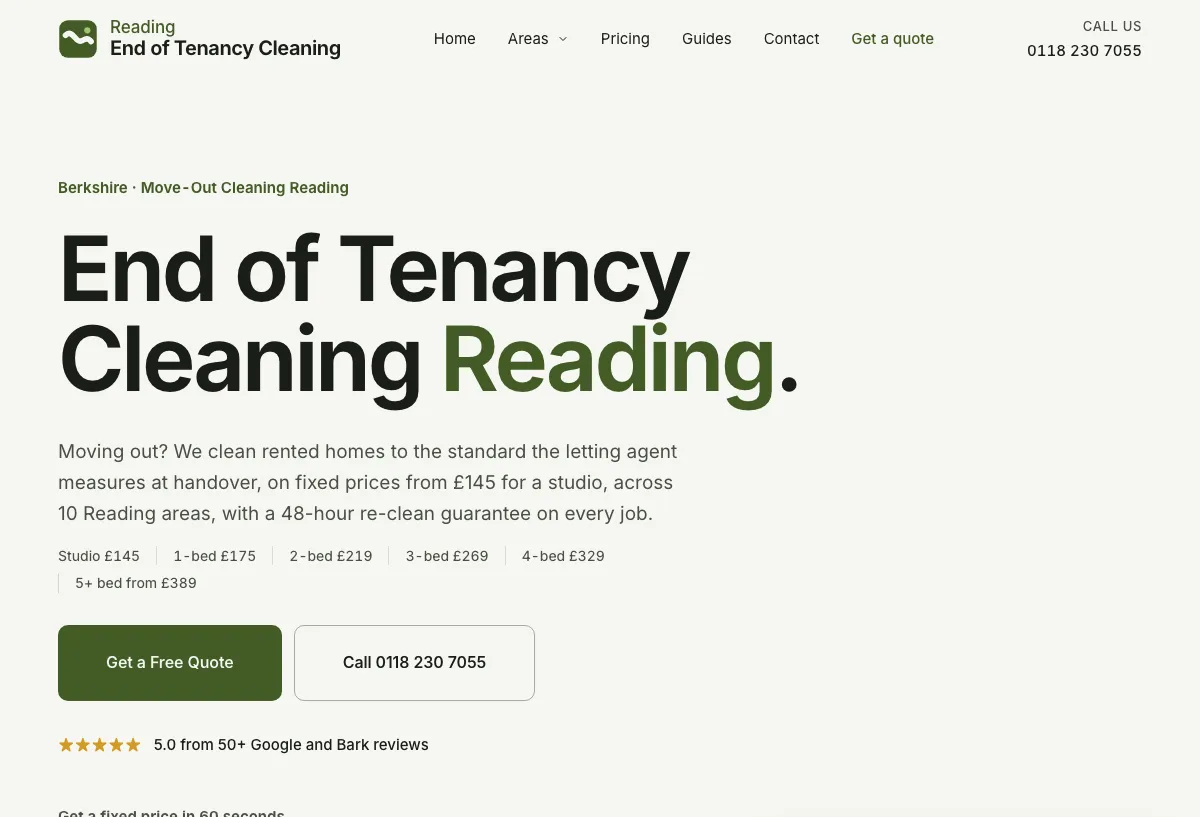 The Reading End of Tenancy Cleaning website we built and run